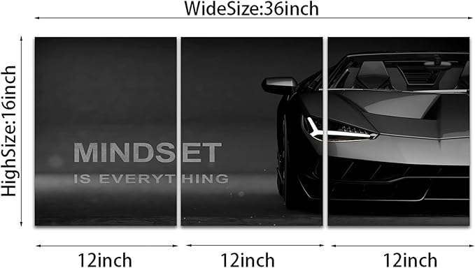 Motivational Canvas Wall Art Lamborghini Posters Prints Entrepreneur Bundle Set 3 Pieces Inspirational Wall Art Decorations Mindset Is Everything (36" W x 16" H, young-mindset)