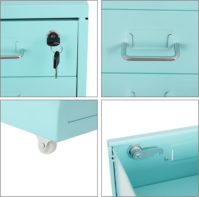 Vertical File Cabinets | 3 Drawer File Cabinet with Wheels| Steel Lockable Storage Cabinets | Metal S-torage Cabinet for Home Office | Storage A4/F4/Letter/Legal (Light Blue-6 Drawers)