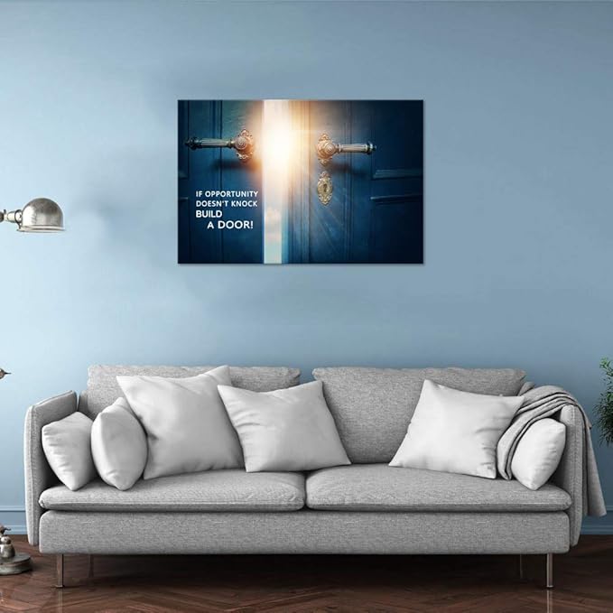 Success Inspirational Canvas Wall Art If Opportunity Doesn't Knock Build a Door Motivational Motto Pictures Painting Modern Inspiring Posters Prints Artwork Office Home Classroom Decor (24”Hx36”W)