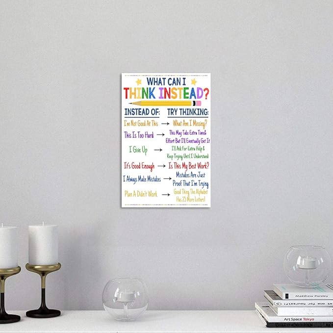 Inspirational Classroom Wall Decor What Can I Think Instead Artwork Office Counselor Poster Social Work Office Art Educational Motivational Wall Art Wooden Framed Ready to Hang-12 inch x 16 inch