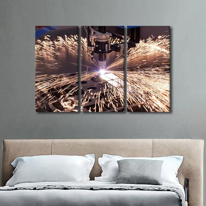 TUMOVO 3 Pieces Wall Art Industrial Machine Art Prints Canvas Artwork Wall Decor Canvas Painting Wall Art Machine Poster Factory Office Wall Decor Stretched and Framed Ready to Hang, 42x28 Inch