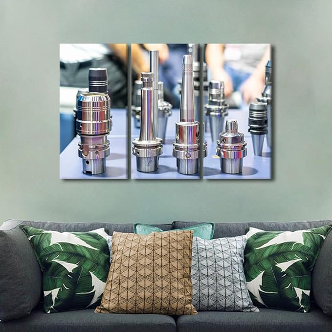 TUMOVO Tool Holder Device Art Prints Bathroom Decor 3 Piece Wall Art Machine Tool Wall Art Canvas Artwork Wall Decor Canvas Decorations for The Home Stretched And Framed Ready to Hang, 42x28 Inch