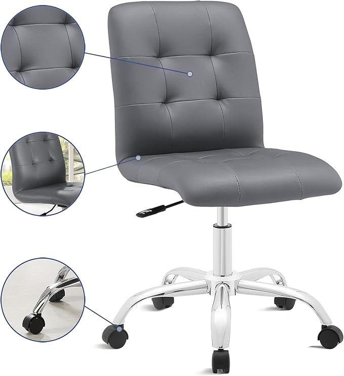 Modway Prim Ribbed Armless Mid Back Swivel Conference Office Chair In Gray