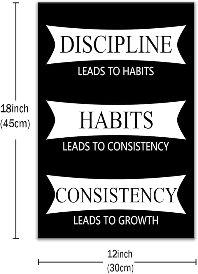 Inspirational Canvas Wall Art Painting Discipline Habits Consistency Motivational Positive Quotes Poster Print Wall Picture Artwork for Bedroom Office Gym Stretched and Framed [12''Wx18''H]