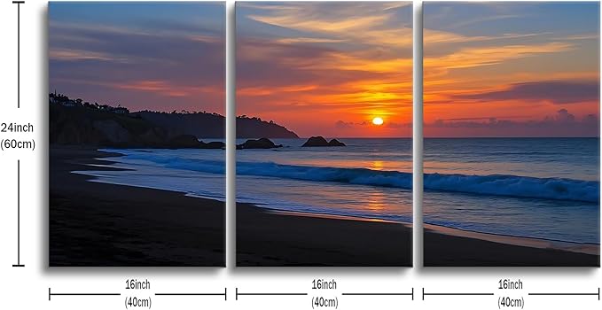 Beach Scenery Canvas Wall Art Nature Landscape Pictures Painting Sandy Beach at Dusk Posters Print Artwork for Home Bedroom Office Gallery Wall Decoration Stretched and Framed [48''Wx24''H]