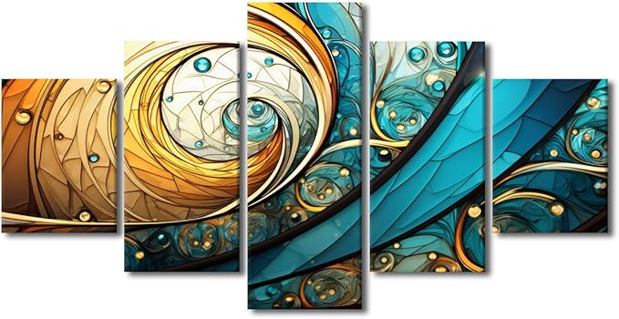 Abstract Canvas Wall Art Vortex Painting Art Wall Decor Modern Abstract Enthusiasts Canvas Poster Prints 5 Panel Canvas Art for Living Room Decoration Stretched and Framed Ready to Hang 60x32 in