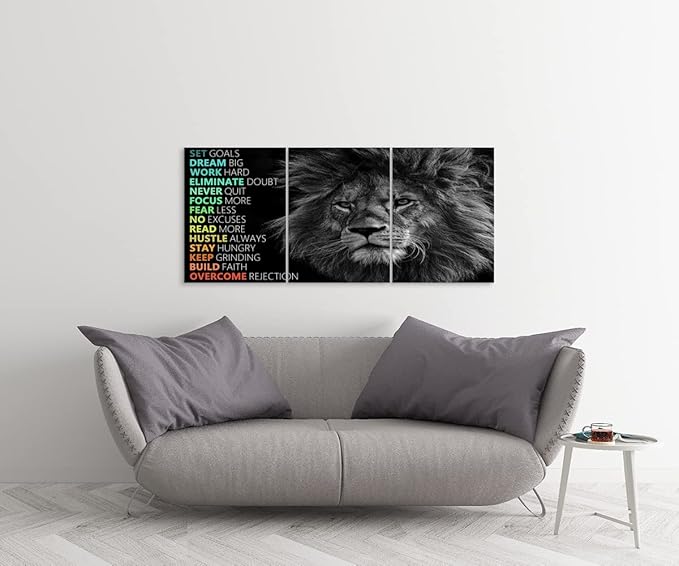 Inspirational Office Decor Wall Art Motivational Canvas Wall Art Lion Posters Entrepreneur Quote Wall Paintings Picture 3 Pieces Artwork for Home Bedroom Decor Framed Ready to hang[36''Wx 16''H]