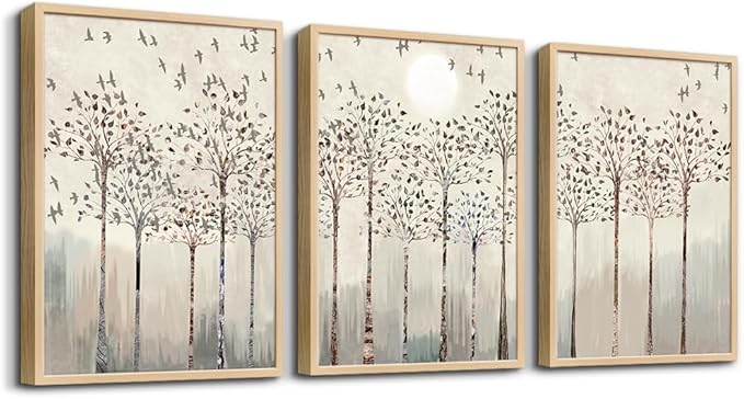 Trees And Birds Abstract Paintings Framed Canvas Prints Wall Art For Bedroom Bathroom Wall Decor Office Artworks Pictures Wall Decorations For Living Room,Sunrise And Sunset Modern Home Decoration