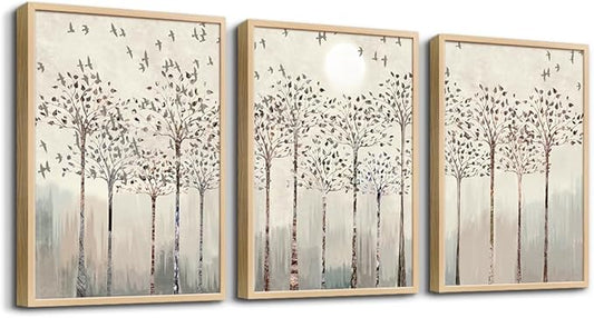 Trees And Birds Abstract Paintings Framed Canvas Prints Wall Art For Bedroom Bathroom Wall Decor Office Artworks Pictures Wall Decorations For Living Room,Sunrise And Sunset Modern Home Decoration