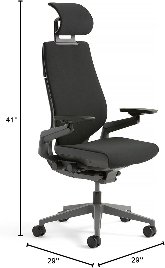 Steelcase Gesture Office Desk Chair with Headrest Cogent Connect Turmeric Fabric Low Black Frame Hard Floor Caster Wheels Hard Floor Caster Wheels