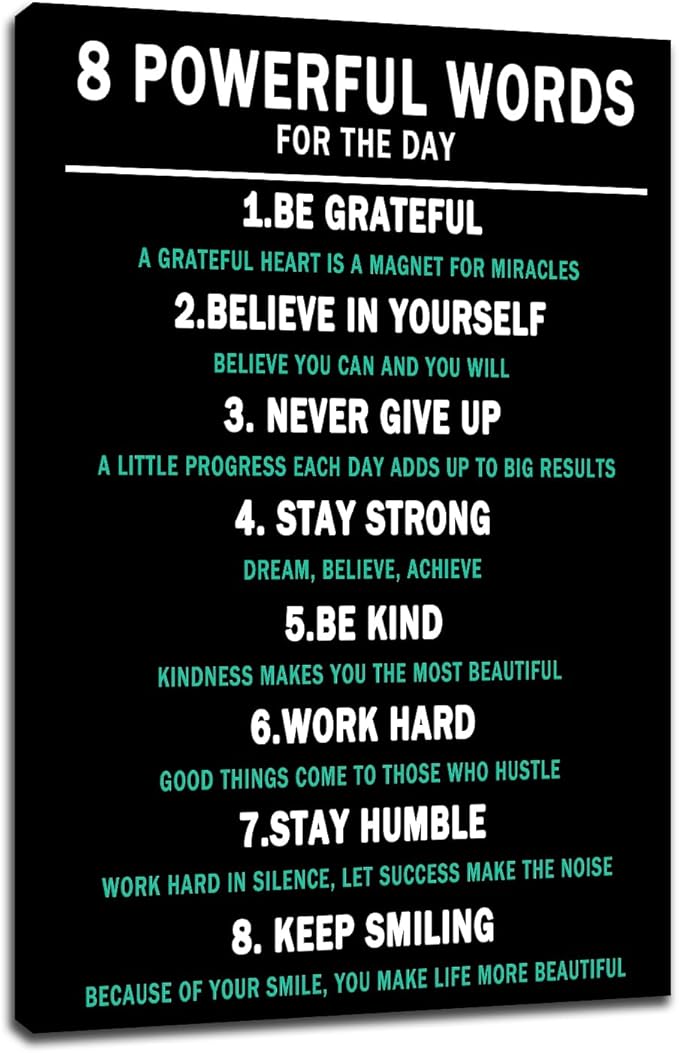 Inspirational Canvas Painting Wall Art Motivational 8 Powerful Words Prints Poster Entrepreneur Quotes Painting Picture Black Background Artwork for Home Office Workplace Wall Decor [24''Wx36''H]
