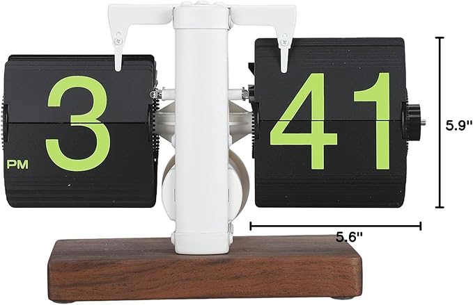 FOSA Flip Desk Clock, Retro Vintage Flip Desk Table Clock, Digital Clock Sided Large Numbers Mechanical Flip Clock Wood Base for Living Room, Study Room and Office（Frosted White）