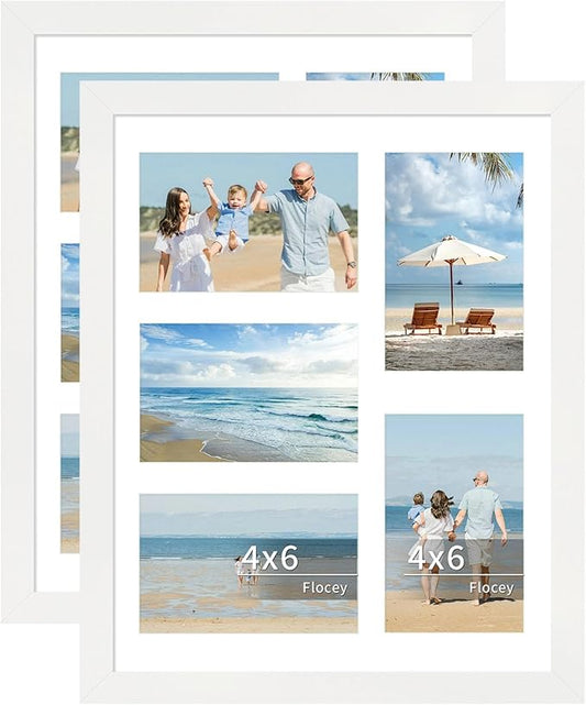 11x14 Collage Picture Frame, Displays 5Pcs 4x6 Photos with Mat or 1Pcs 11by14 Picture without Mat for Wall Hanging, Picture Frames Collage Wall Decor, 2 Pack, White