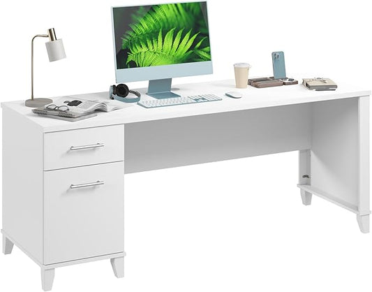 Bush Home 72-inch Home Office Desk with Drawers, Large Computer Table for Personal Workspace, Somerset Collection, White