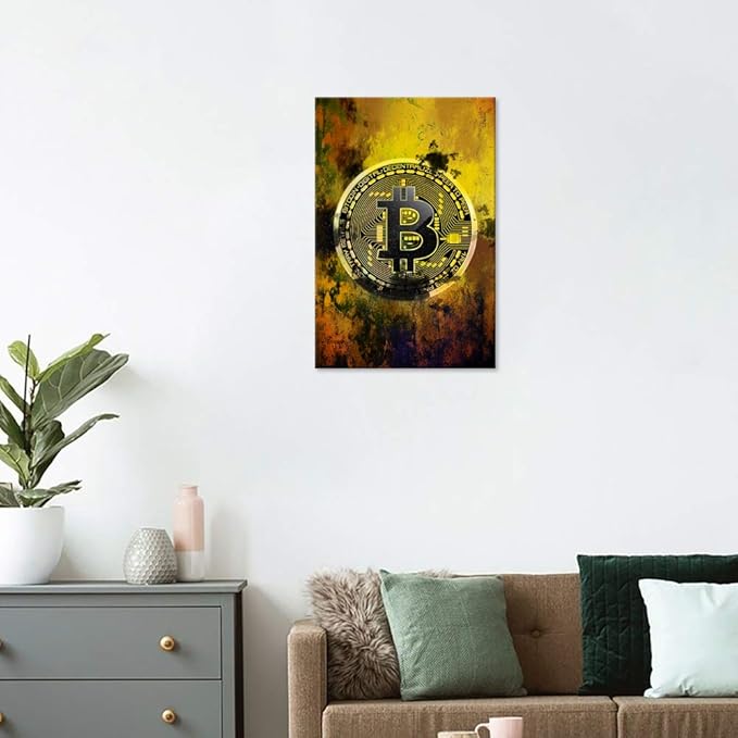 Modern Inspirational Canvas Wall Art Bitcoin Motivational Painting Hodl Crypto Btc Inspiration Motivation Posters Cryptocurrency Trader Hodler Artwork for Office Home Wall Decorations (12x16 in)