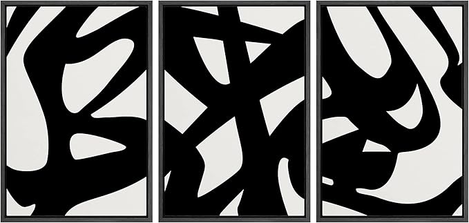IDEA4WALL Framed Canvas Print Wall Art Set Black White Geometric Graffiti Landscape Abstract Shapes Illustrations Modern Art Decorative Contemporary for Living Room, Bedroom, Office - 16"x24"x3 Black
