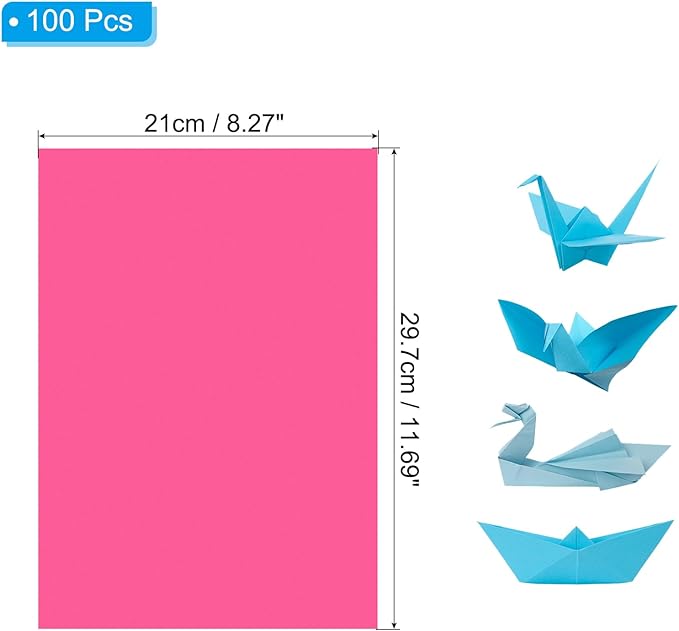 PATIKIL Fluorescent Rose Red Colored Copy Paper, 100 Sheets 11.7x8.3" A4 19lb/70gsm Double Sided Colorful Print Paper Bulk Sheet DIY Craft Art Projects Supplies for Printer Origami