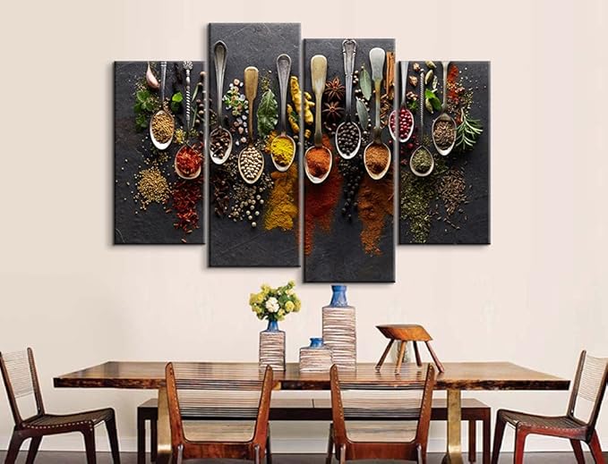 YOUHONG 4 Pieces Kitchen Wall Art - Spices Poster, Food Decor, Dining Room Decor (48''W x 32''H)