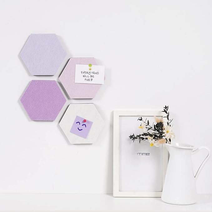 LAJAR 8 Pcs Hexagon Felt Bulletin Board Tiles, Self Adhesive Felt Pin Board Wall Tiles for Photos, Pictures, Memos (Pink)