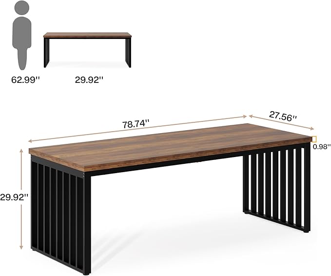 Tribesigns 2-Person Desk with Metal Frame, 78.74" Double Desk for Two People, Industrial Long Computer Writing Table for 2 People Home Office (Oak)