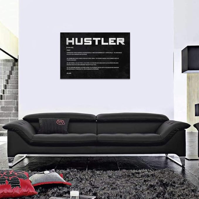Inspirational Posters Motivational Canvas Wall Art Inspiring Hustler Noun Entrepreneur Quotes Pictures Painting Prints Artwork Decor for Home Office Framed Ready to Hang (24”Hx36”W)