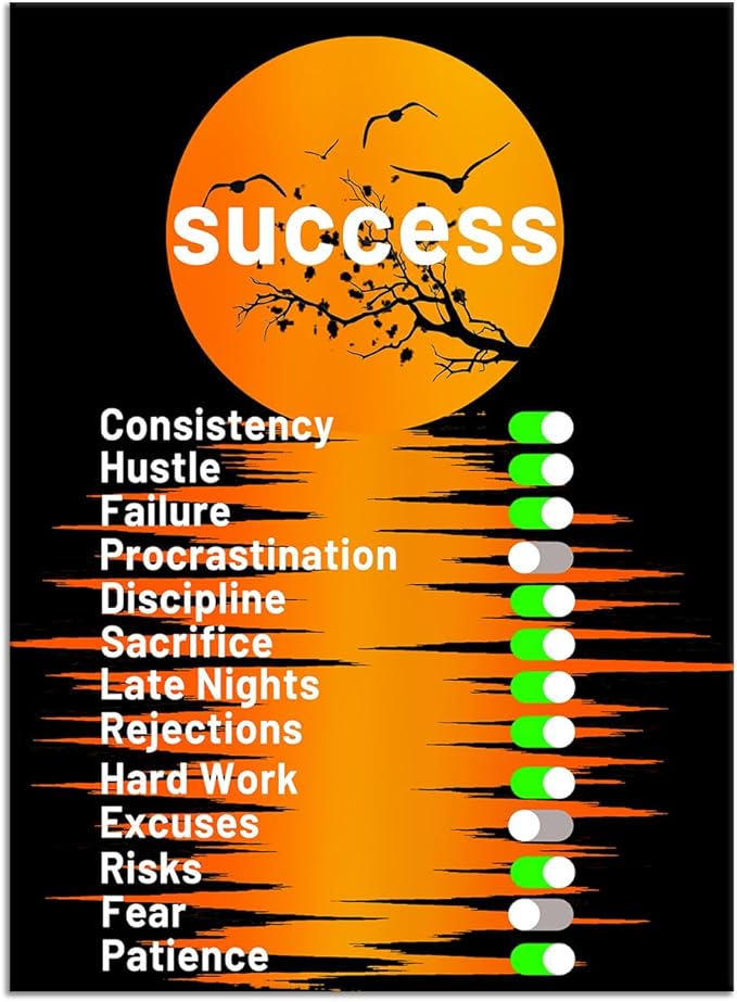 Motivational Canvas Wall Art Office Decor Inspirational Entrepreneur Quotes Poster Print Moonlight Picture Painting Wall Decor for Modern Home Bedroom Classroom Gym Stretched and Framed [18''Hx24''W]