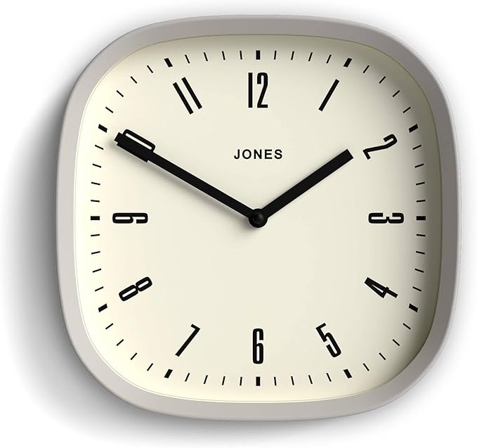 JONES CLOCKS® Marvel wall Clock | Modern Retro Rounded Square Clock | 10 inch | Gray | Cool Designer Look for Kitchen, Living Room or Office