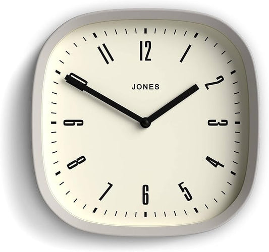 JONES CLOCKS® Marvel wall Clock | Modern Retro Rounded Square Clock | 10 inch | Gray | Cool Designer Look for Kitchen, Living Room or Office