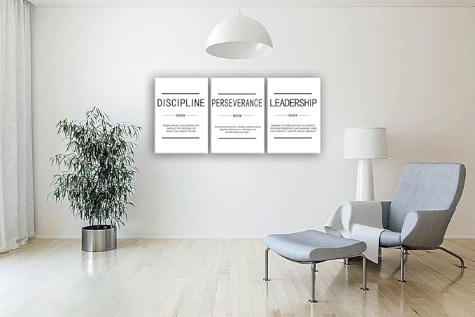 Inspirational Canvas Wall Art Painting Poster Motivational Discipline Perseverance Leadership Noun Canvas Artwork Picture Print Framed for Bedroom Office Living Room Gym Wall Decor[60''Wx 28''H]