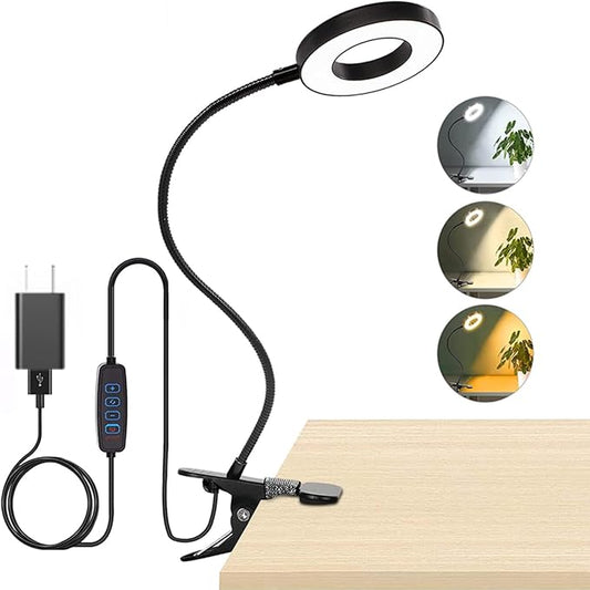 Clip on Light LED Reading Book Study Lamp 3 Color Modes 10 Brightness Eye Protection 360° Flexible Gooseneck Student Dormitory Office Desk Lamp at Night in Bed