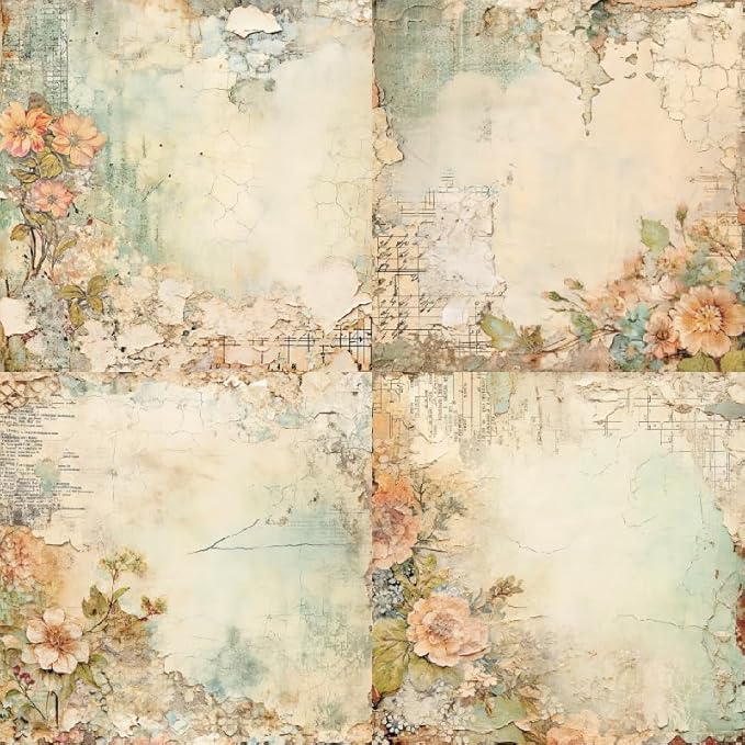 24 Sheets Vintage Floral Scrapbooking Paper Pad 6x6, Decorative Single-Side Craft Paper for Adult Journaling, Card Making, Collage & DIY Scrapbook Projects