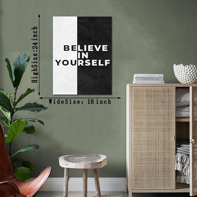 Yatsen Bridge Black and White Motivational Office Canvas Paintings with Positive Quotes Believe in Yourself Wall Art Inspirational Office Home Wall Art Work Farmed Ready to Hang-18 inch x 24 inch
