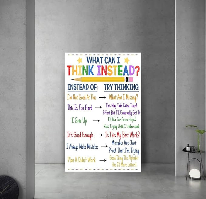 Extra Large Inspirational Classroom Wall Decor What Can I Think Instead Artwork Office Counselor Poster Social Work Office Art Educational Motivational Wall Art Framed Ready to Hang-28 inch x 44 inch