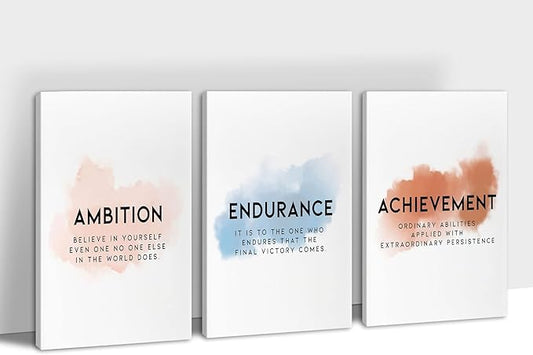 Office Canvas Wall Art Motivational Wall Decor, 3 Piece Ambition Endurance Achievement Print Pictures for Office Wall Decor Women Inspirational Framed Artwork Home Office Decor 12”x18”x3 Panels