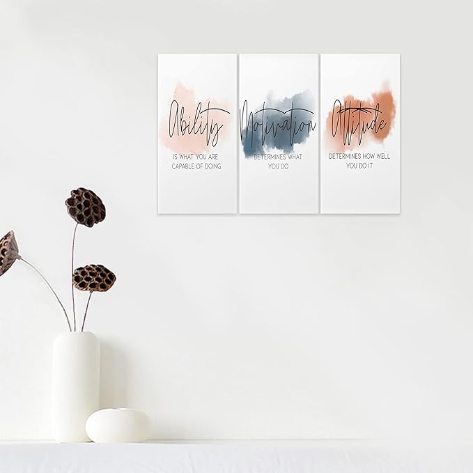 3 Piece Inspirational Canvas Wall Art, Quotes Motivational Mindset Print Pictures for Office Wall Decor, Triptych Entrepreneur Poster Framed Artwork for Women Men Home Decor Ready to Hang 12”x24”x3Pcs