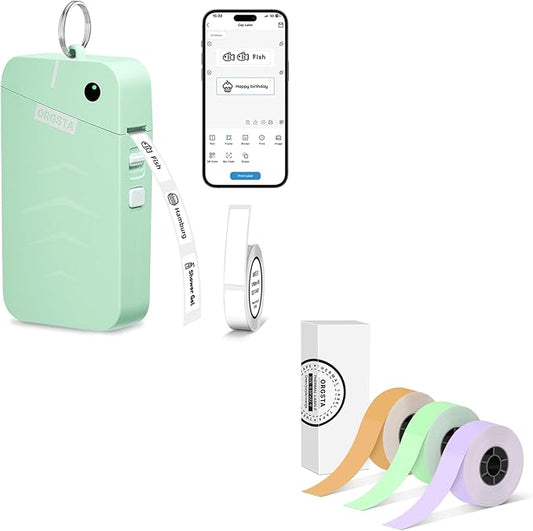 ORGSTA S001 Label Maker Machine with Tape, Bluetooth Label Maker for Home and Office Organization, Thermal Label Printer Mini Label Maker with 3 Roll Continuous Label Tapes - Purple/Green/Orange