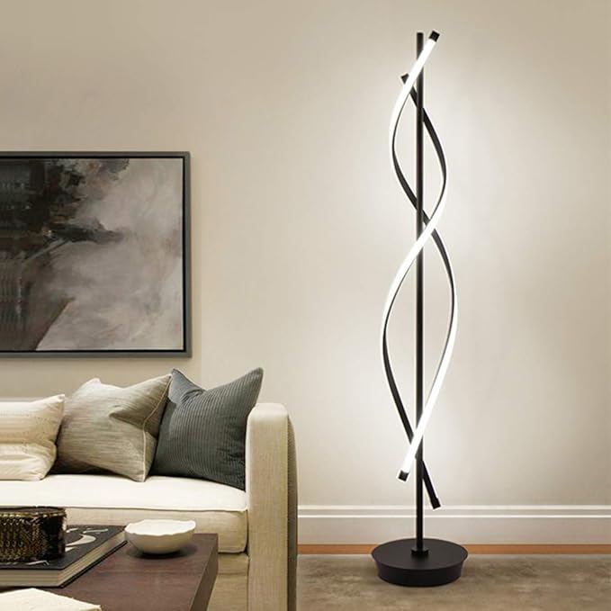 ADISUN 40W LED Floor Lamp Remote Control Dimmable Spiral Floor Lamp Indoor Tall Lamp Floor Lamps for Living Rooms Family Rooms Bedrooms Offices Lighting (Black)