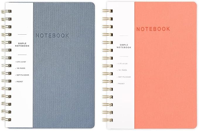 Spiral Notebook-5.75" x 8.125" College Ruled Journal with Inner Pockets and 160 Pages,PU Leather Cover Business Journal, Twin-Wire Binding Notebook Perfect for Office & Home School Supplies 2 pack Reefblue/Pink