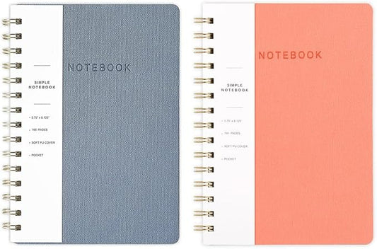 Spiral Notebook-5.75" x 8.125" College Ruled Journal with Inner Pockets and 160 Pages,PU Leather Cover Business Journal, Twin-Wire Binding Notebook Perfect for Office & Home School Supplies 2 pack Reefblue/Pink
