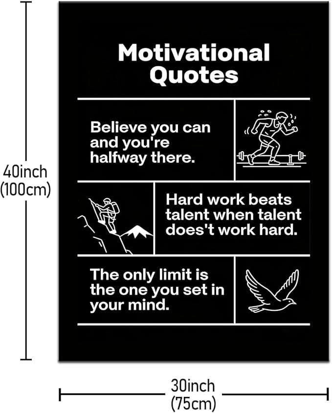 Oversized Inspirational Office Decor Believe Hard Work Limits Motivational Quotes Canvas Wall Art Framed Large Scale Typography Prints for Corporate Boardroom Executive 40x30 Inch