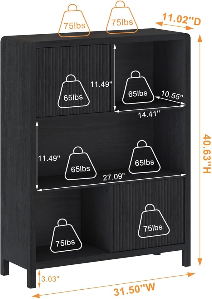 FATORRI Small Bookshelf with Storage, Wooden Cube Bookcase with Doors, Cube Storage Organizer for Home Office, Bedrooom, Living Room (Black)