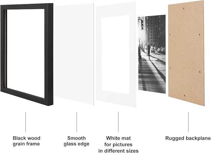 SONGMICS Picture Frames with 7 Mats, Set of 7 Collage Photo Frames, One 11x14, Two 8x10, Four 6x8 Frames, Hanging or Table Display, Glass, Black URPF37BK