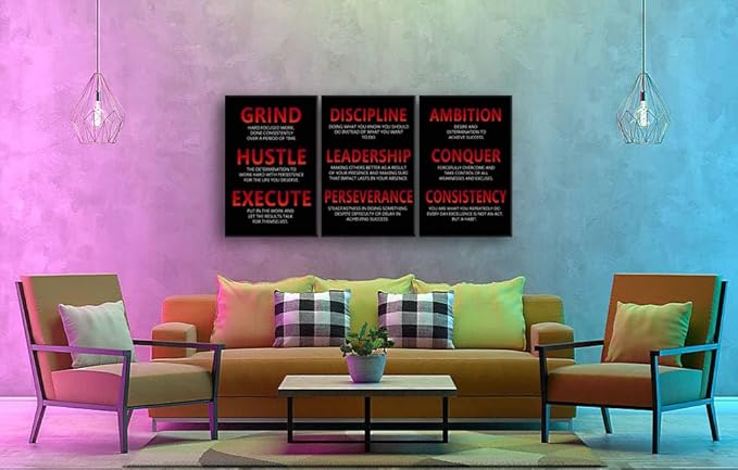 Office Decor Poster Motivational Canvas Print Wall Art Inspirational Picture 3 Pieces Painting Inspiring Entrepreneur Quotes Artwork for Home Living Room Classroom Gym Framed[72''Wx 36''H]