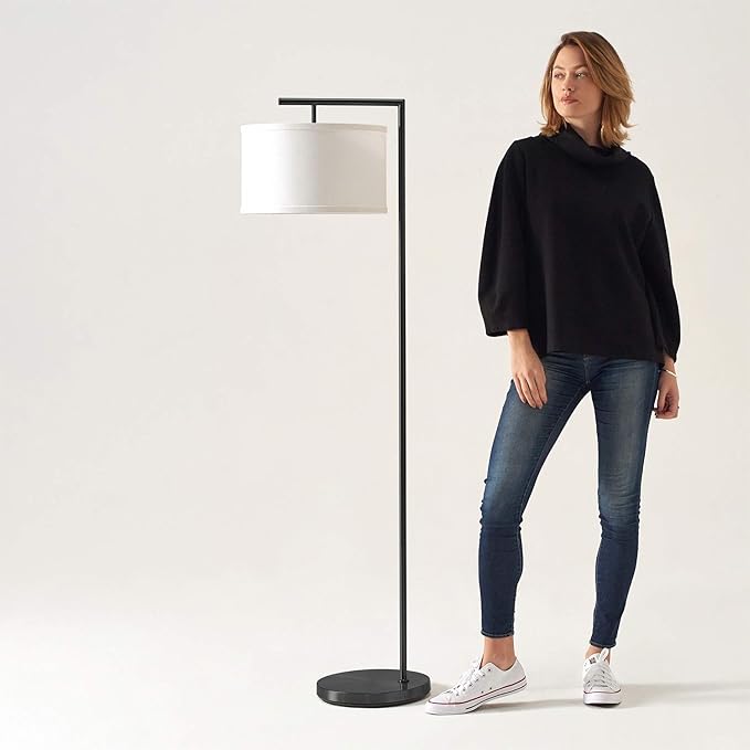 Brightech Montage Modern Floor Lamp - LED Standing Lamp with Tan Shade for Living Rooms & Offices - Bedroom Reading Light - Tall Corner Pole Lamp for Contemporary Home Decor - Black