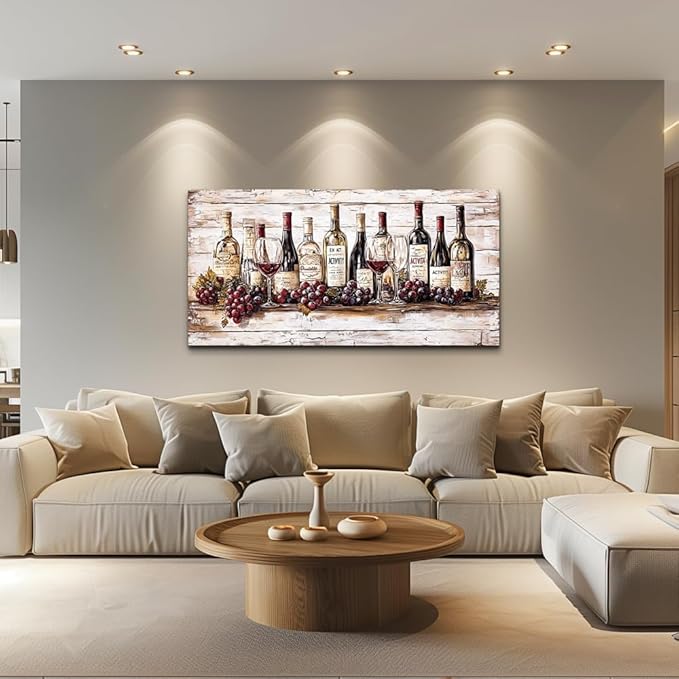 QIYILEXWART Large Wall Decor For Living Room Stretched And Framed Canvas Wall Art For Kitchen Wall Decorations For Bedroom Wine Bottle Painting Farmhouse Pictures Home Decor Ready To Hang