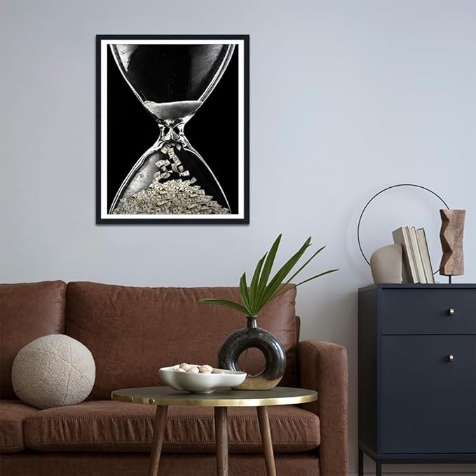 Time is Money Framed Canvas Print Wall Art, Motivational Poster, Office & Dorm Decor, Ready to Hang, 12.5x16.5 Inches