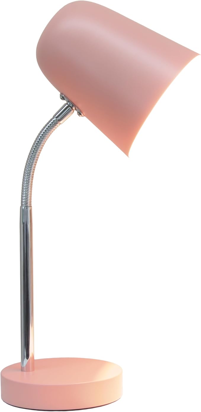Simple Designs LD1075-BPK 15.28" Sleek Essentials Minimalist Metal Desk Task Lamp, for Office, Desk, Nightstand, Dorm, Pink
