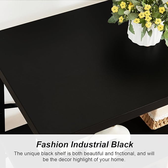 HOMBAZAAR 3 Tier Bookshelf,Black Industrial Book Shelf,Engineered Wood and Metal Small Bookcases,Low Shelf Bookcase for Living Room,Office,Bedroom and Kitchen