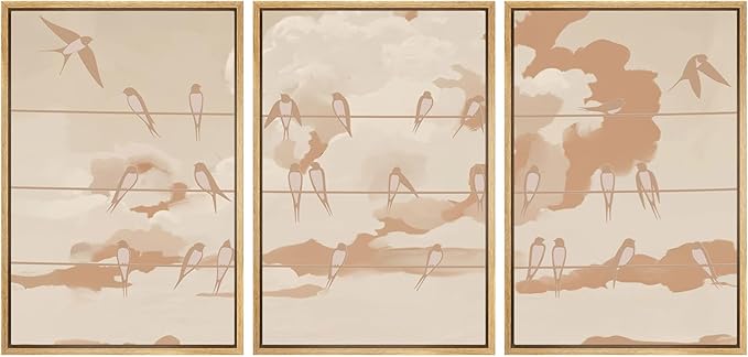 SIGNWIN Framed Canvas Print Wall Art Set Minimal Birds on Wires Neutral Sky Illustrations Modern Art Decorative Nordic Abstract for Living Room, Bedroom, Office - 24"x36"x3 Natural