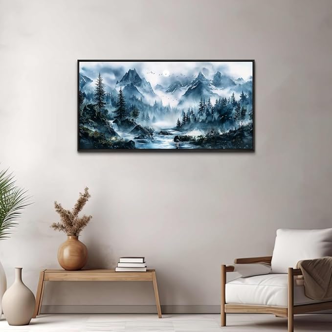 ERQINHUA Wall Decor For Bedroom Office Canvas Wall Art For Living Room Decorations Misty Forest Wall Paintings Tree Landscape Artwork Picture Modern Home Decor Ready To Hang Black Framed 20x40 In